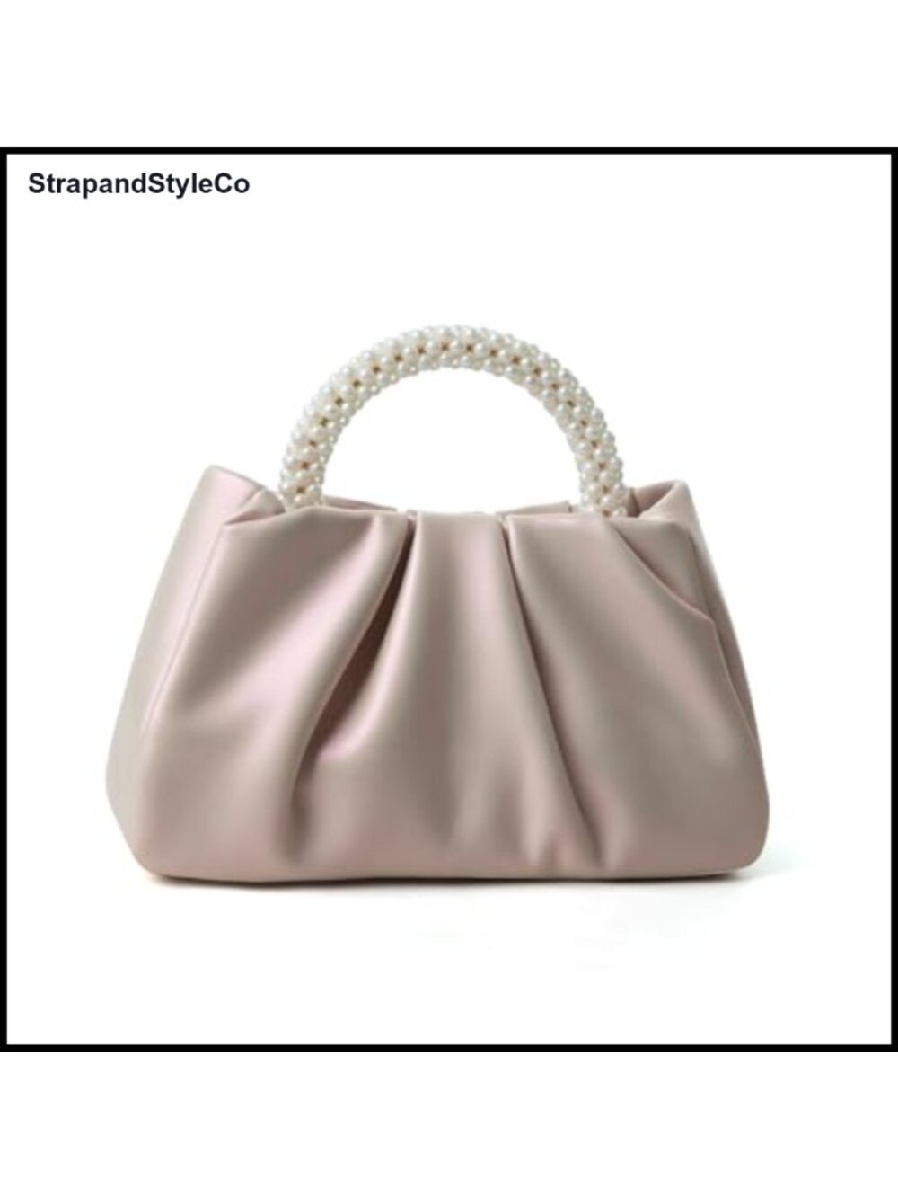 Pearl Leather Evening Clutch Purse Ruched Crossbody Wedding Party Handbag